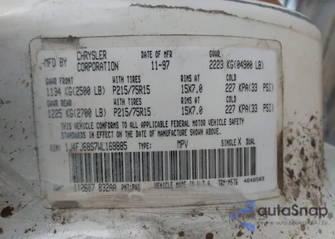 1998 Jeep Cherokee Classic/Limited/Sport из США, поврежденный, VIN 1J4FJ68S7WL169885